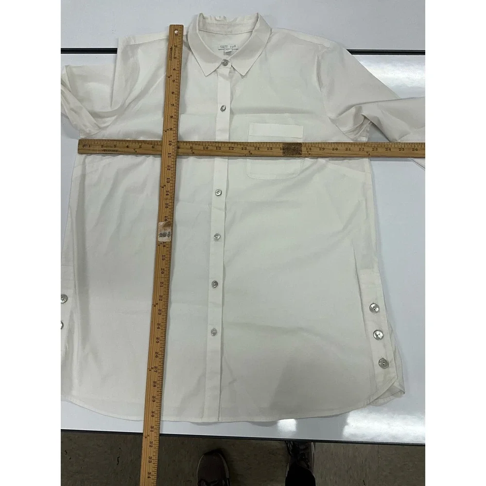 J. Jill The White Shirt Collection L Classic Long Sleeve Unique Button Side Seam - Picture 8 of 8